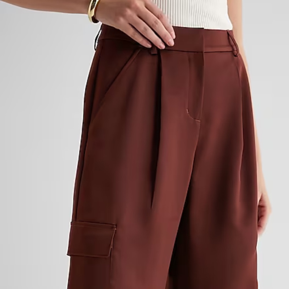 Express High Waisted Satin Cargo Trouser Pant